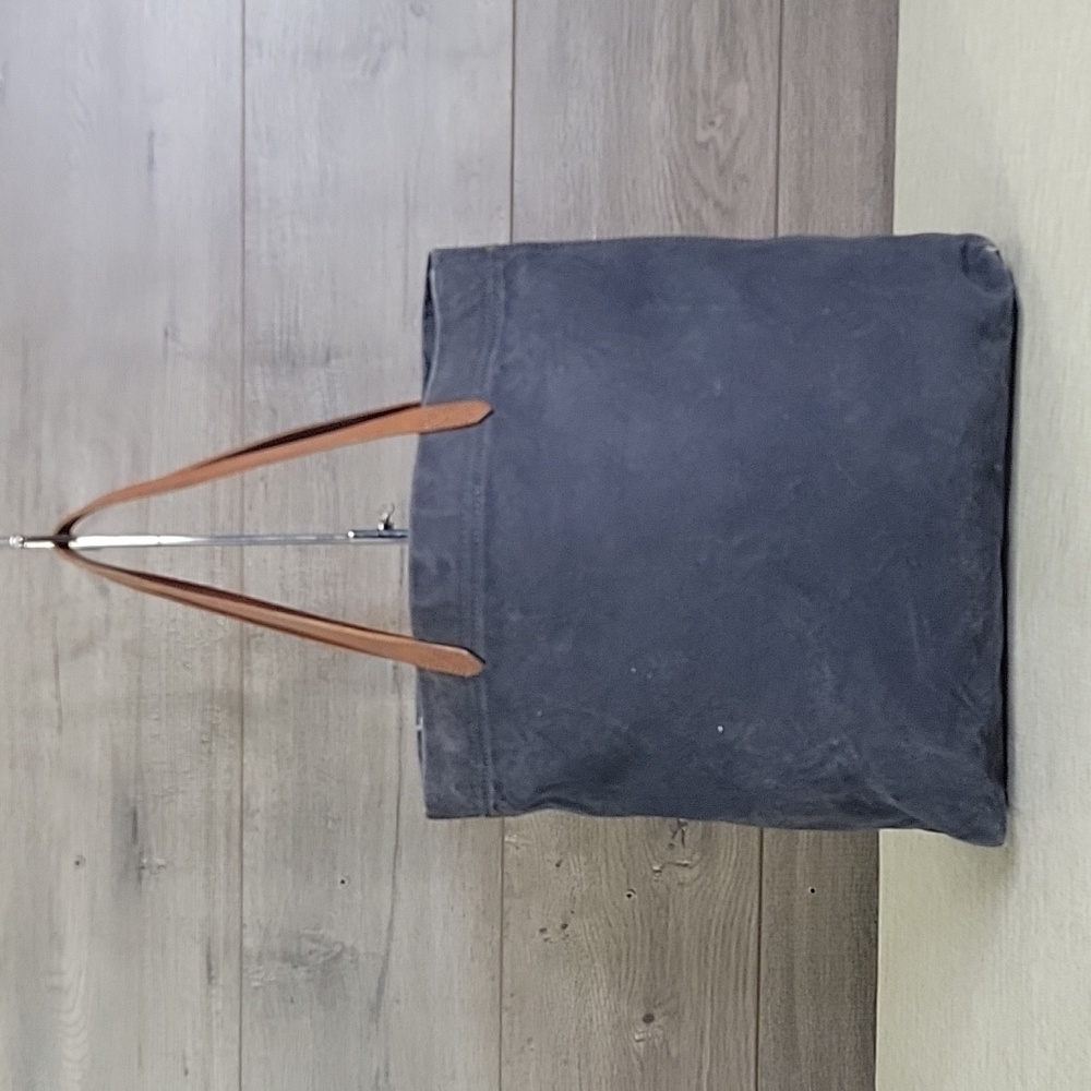 Classic Black Canvas Tote Bag with Brown Leather Handles